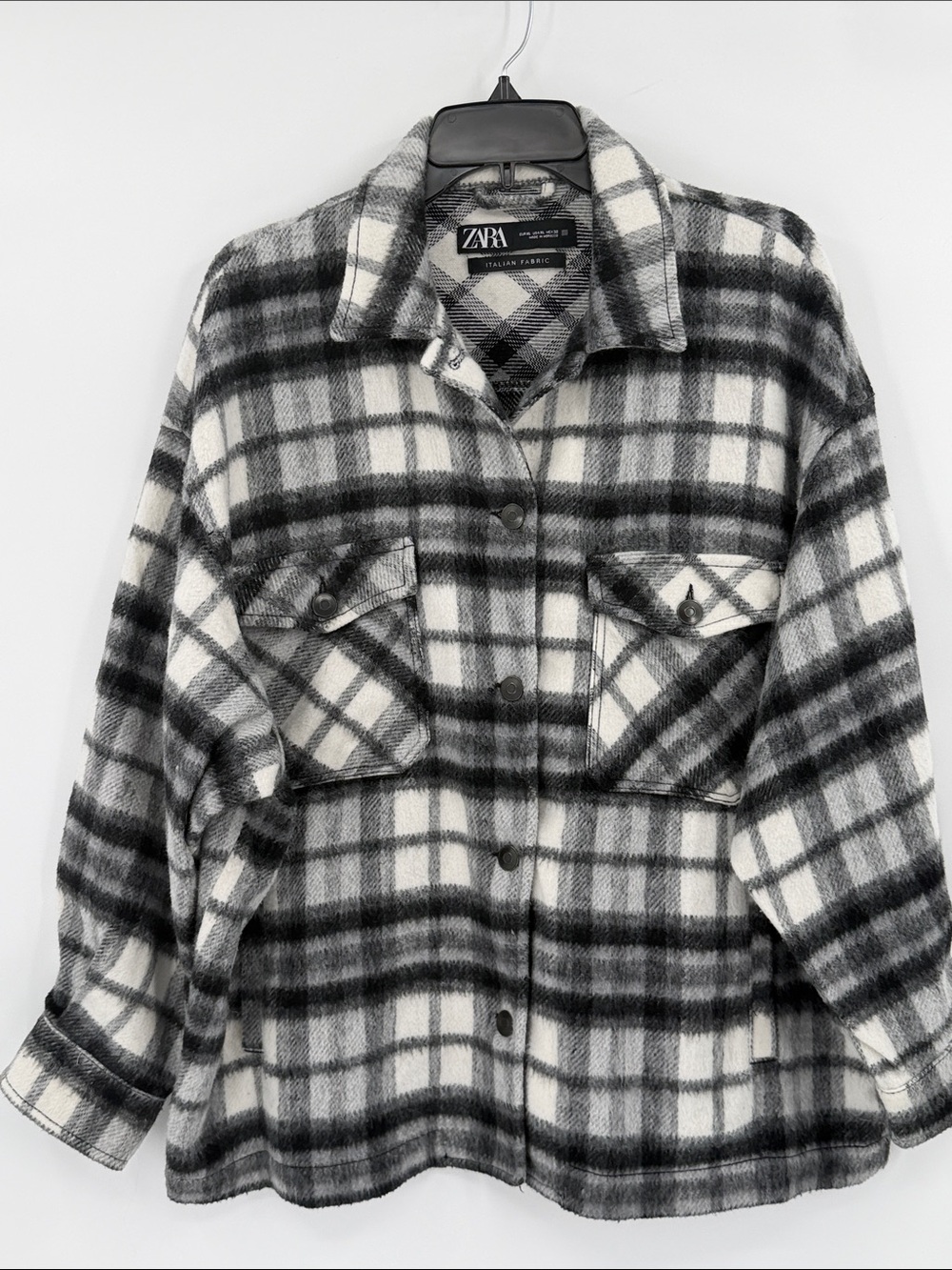 ZARA Black & White Plaid Utility Shacket Size XL